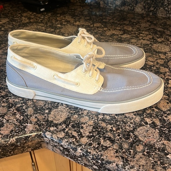 Polo Ralph Lauren canvas boat shoes. 13. Excellent condition. Gray and cream. - Picture 2 of 14
